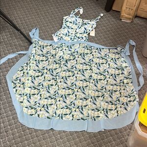 Floral Blue One-Piece Swimsuit with tie on skirt